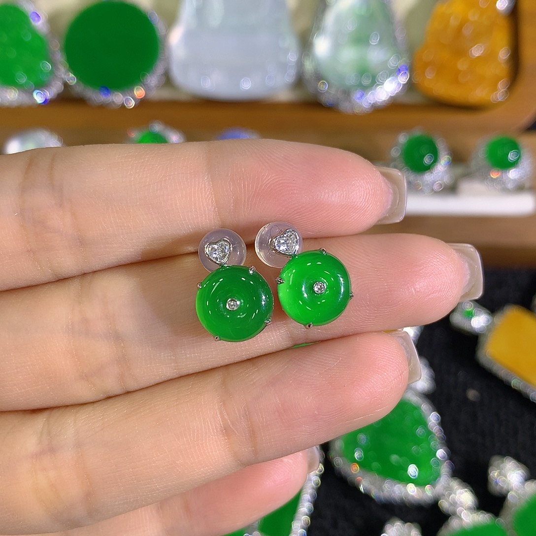 招***我翡翠18K金镶嵌耳饰分单