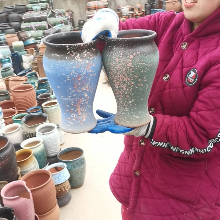 红陶口14高26两个盆子