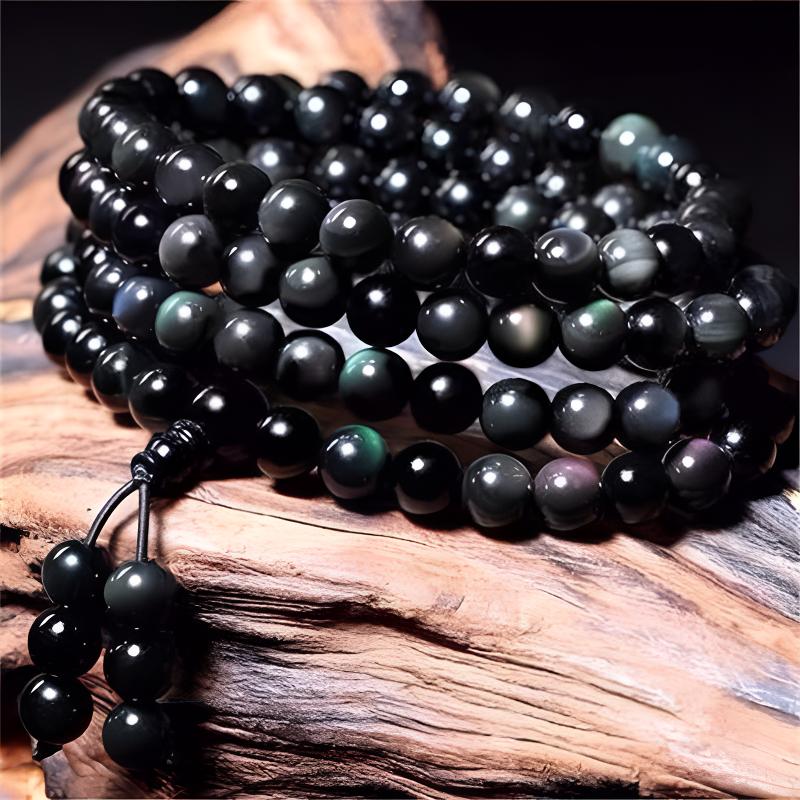天然彩虹黑曜石男士108颗多圈佛珠男女情侣转运饰品礼物