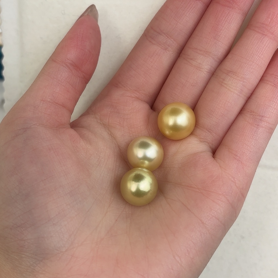 定制海水珍珠裸珠未镶嵌12-14金珠裸珠3颗