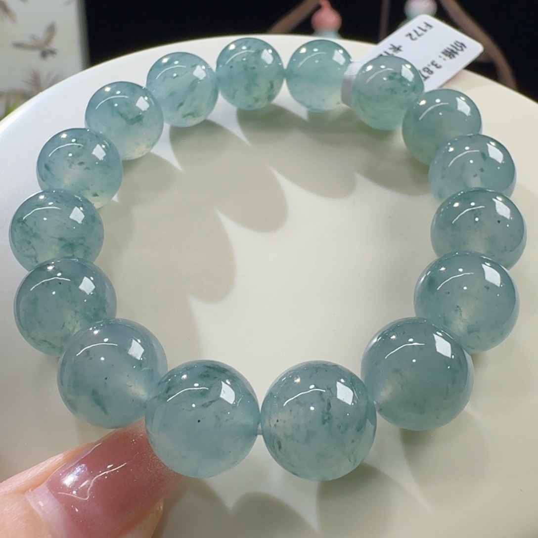 未镶嵌手串翡翠海蓝之谜！巨漏！冰满飘蓝花串卡12.6