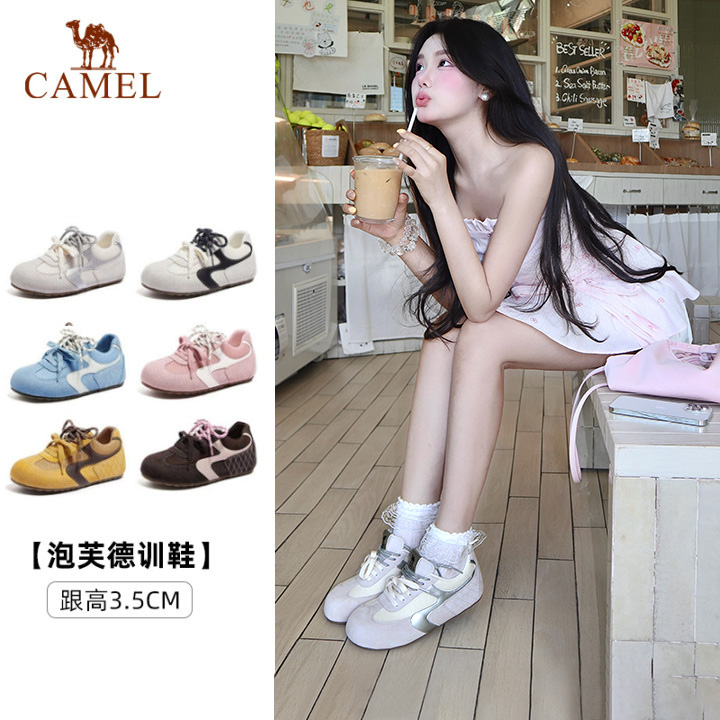 【泡芙德训鞋】骆驼25秋季新款泡芙德训鞋女内增高透气流光风休闲鞋