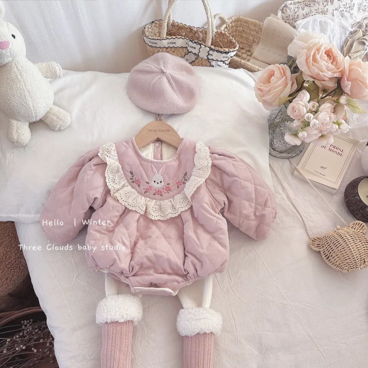 婴儿连体衣冬季加绒可爱公主哈衣保暖棉服包屁衣爬服周岁服外出服