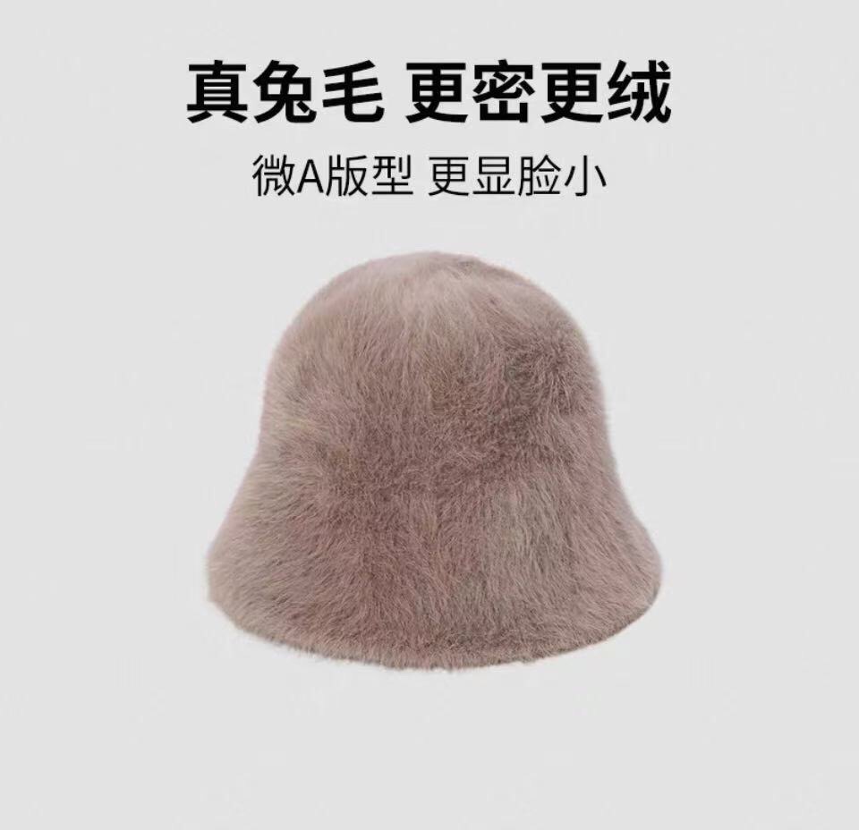 女士兔毛绒渔夫帽水桶帽