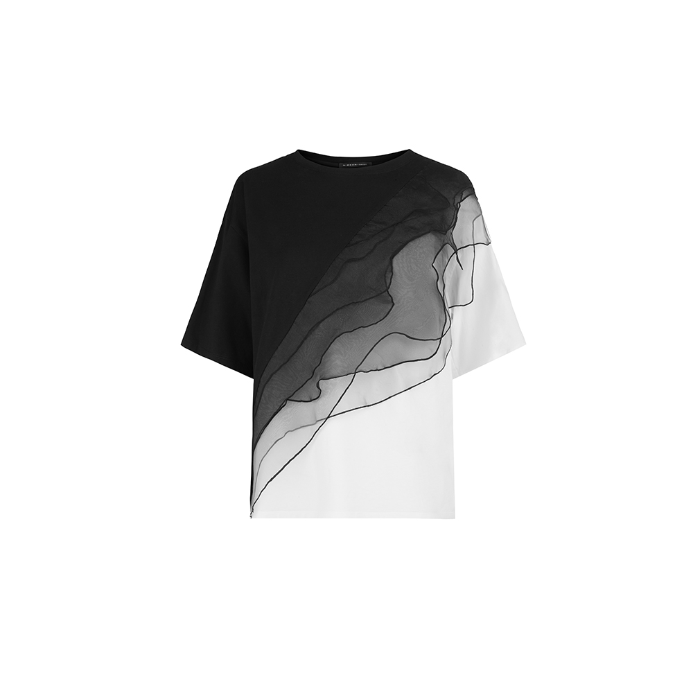 【格一专属】圣迪奥小众炸街高级感女装拼接百搭短款T恤S252Z0102