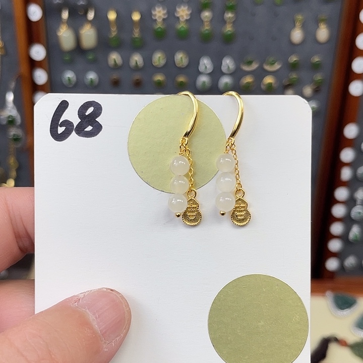 和田玉耳饰银S925镶嵌和田玉68