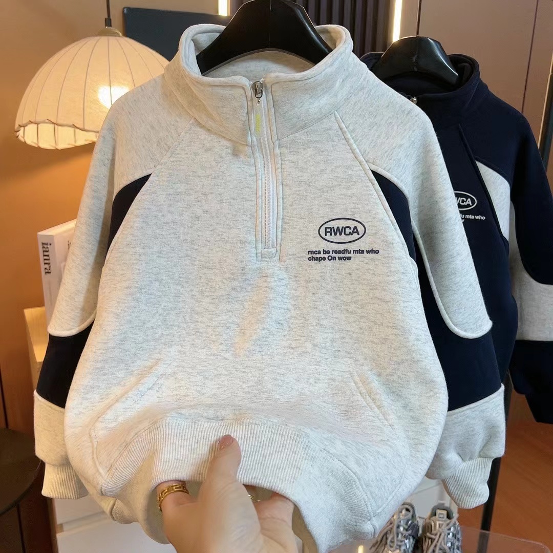 【加绒】简直太帅了！时髦范儿撞色加绒半高领中大童卫衣