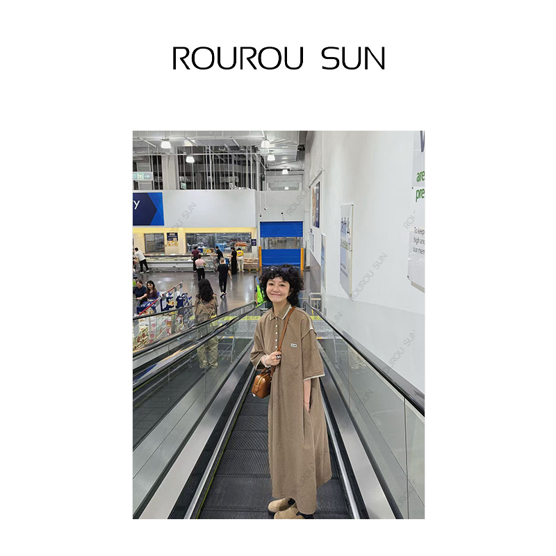 27216简约中长裙女气质Polo领纽扣短袖T恤裙