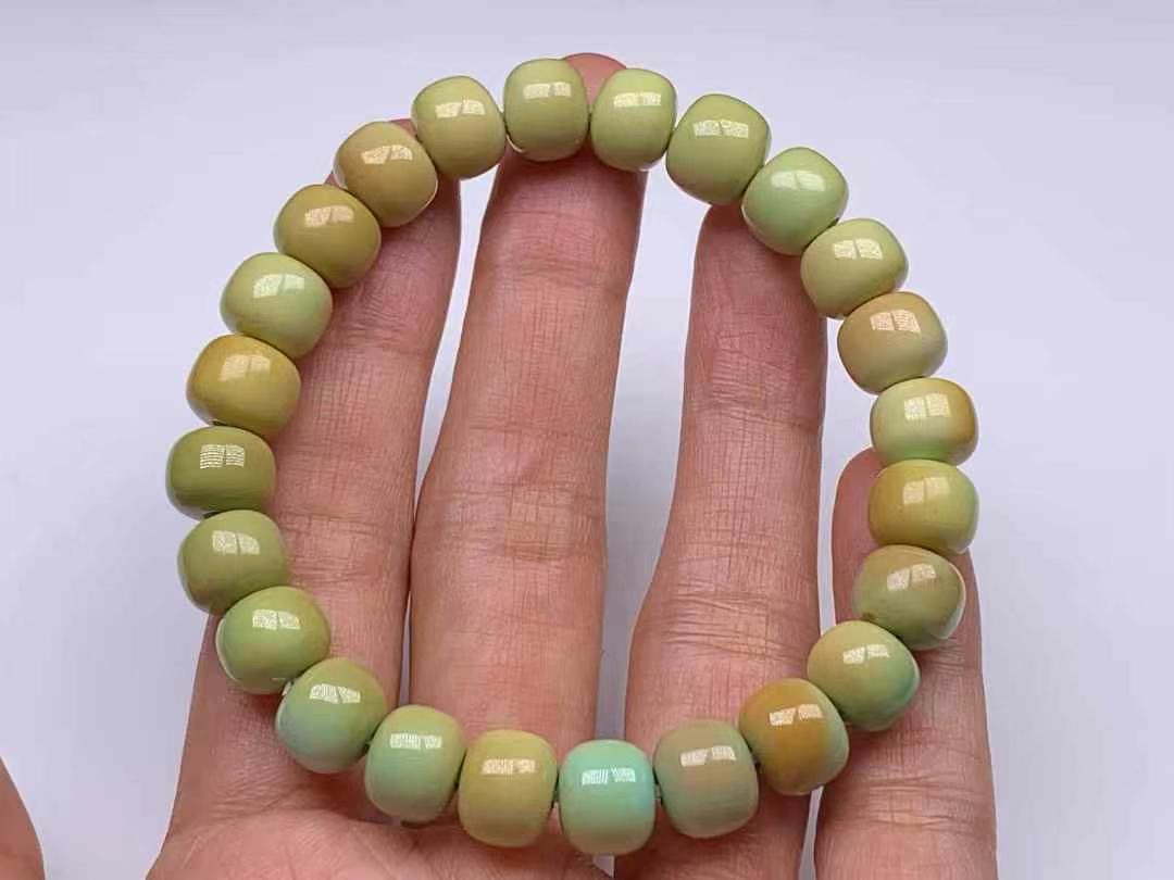 原矿高瓷精品绿松石老型手串，干净清爽菜籽黄色系，直径9.2mm 
