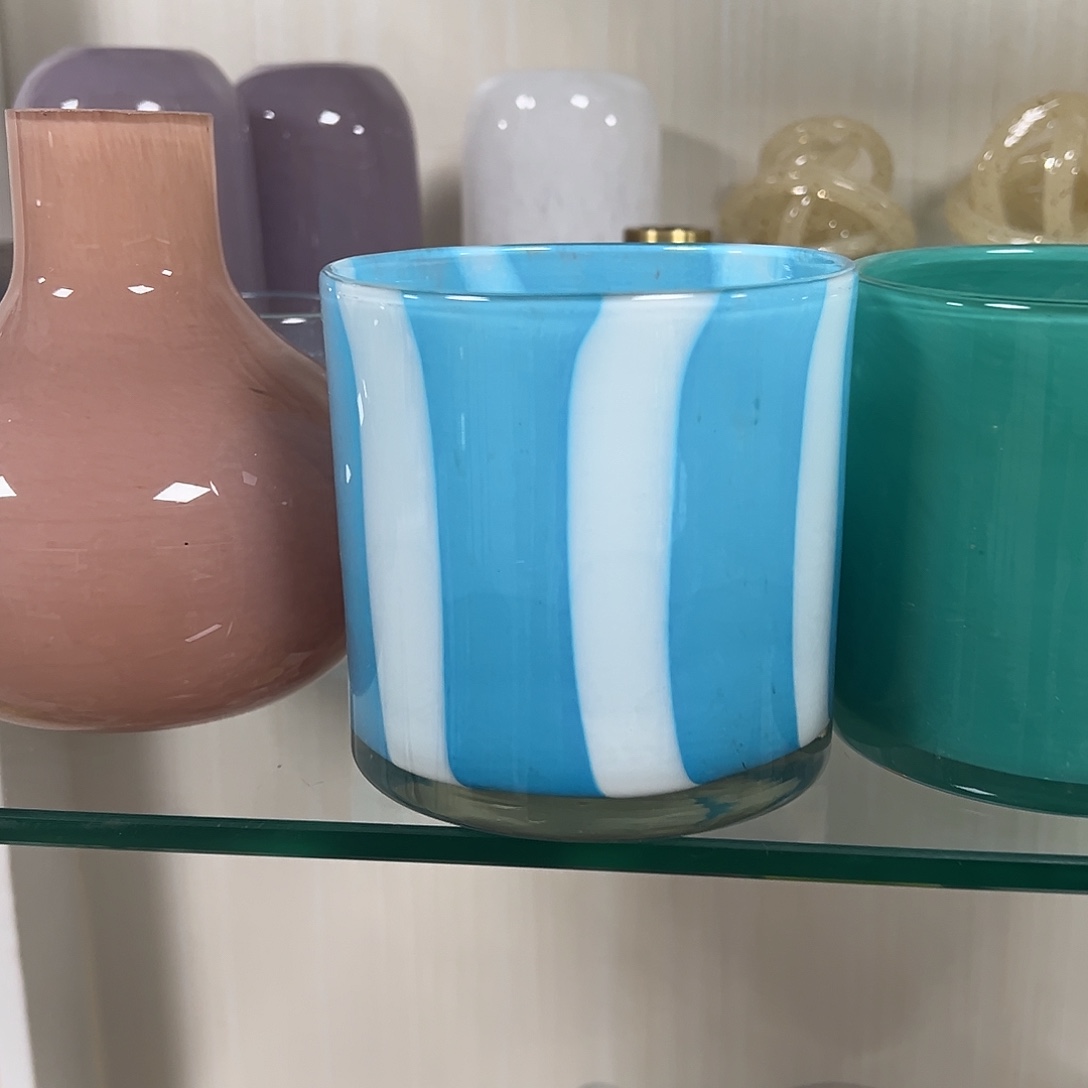 琉璃高10蓝白条纹琉璃花器，