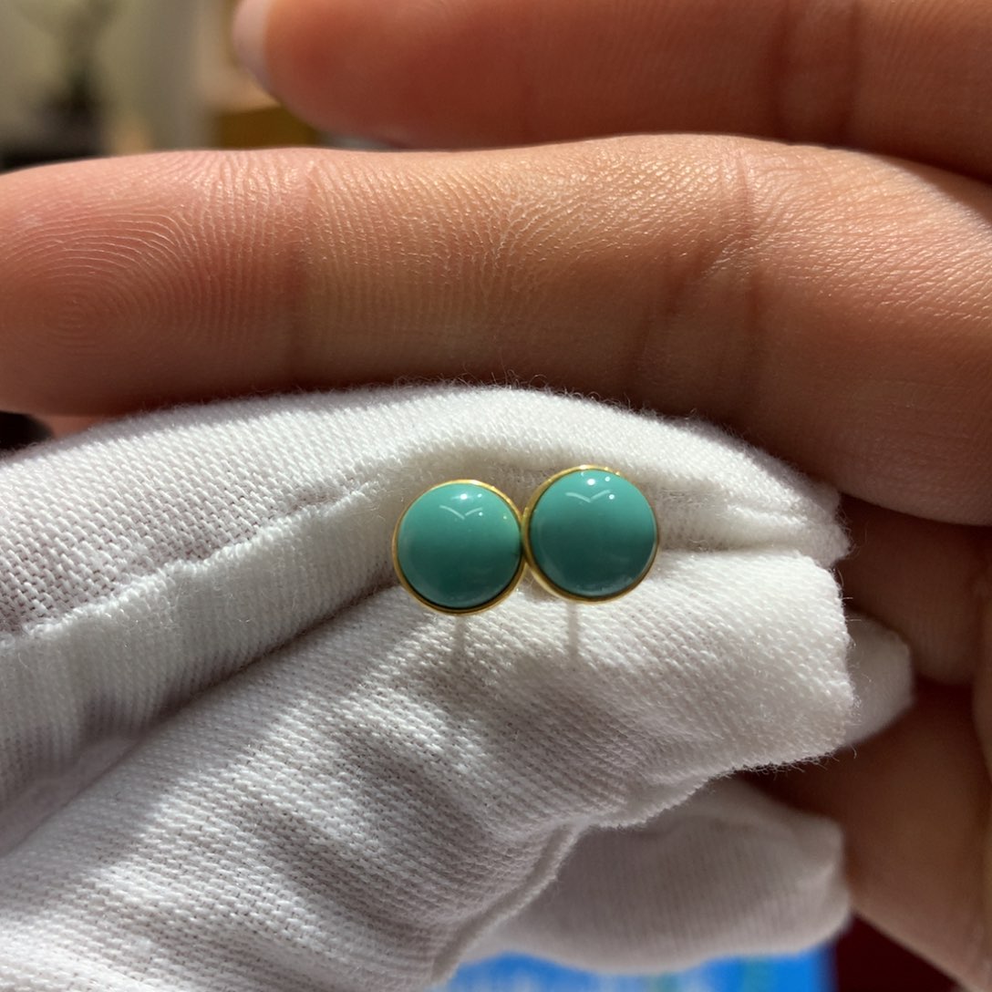 绿松石耳钉18K金镶嵌