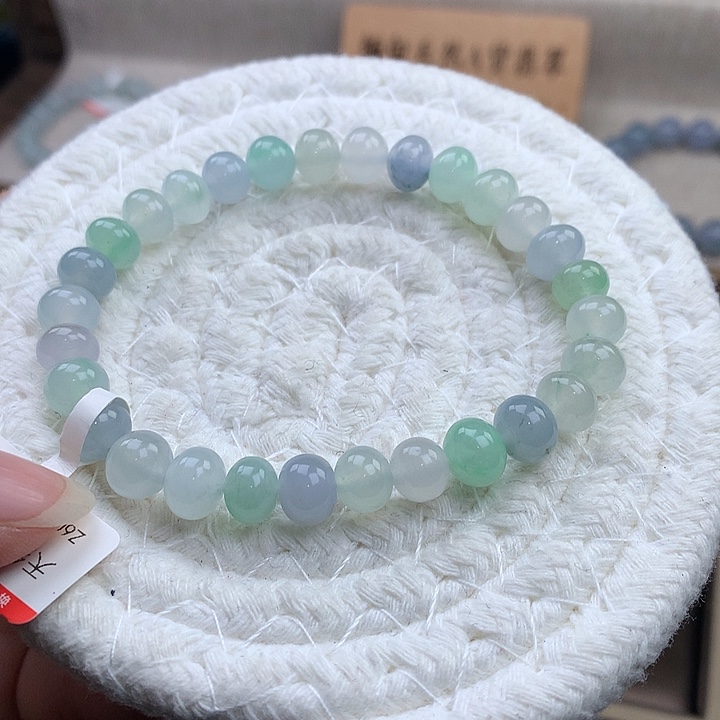 翡翠未镶嵌手链冰润圆鼓珠，无瑕