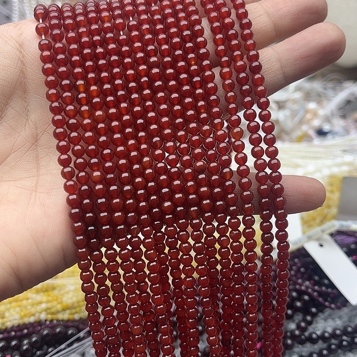 玛瑙/玉髓未镶嵌珠宝半成品一条4mm左右红玛瑙