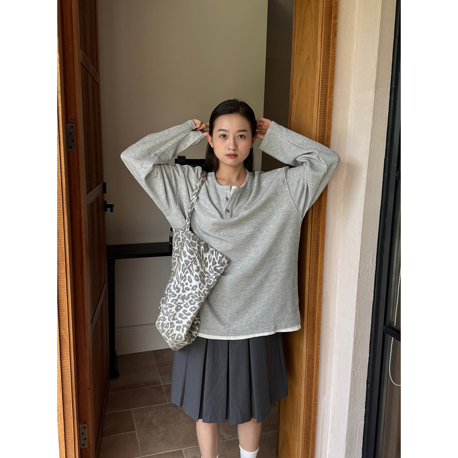19studio WAYNEPRINCE美式假两件领针织衫百搭纯色休闲宽松打底衫