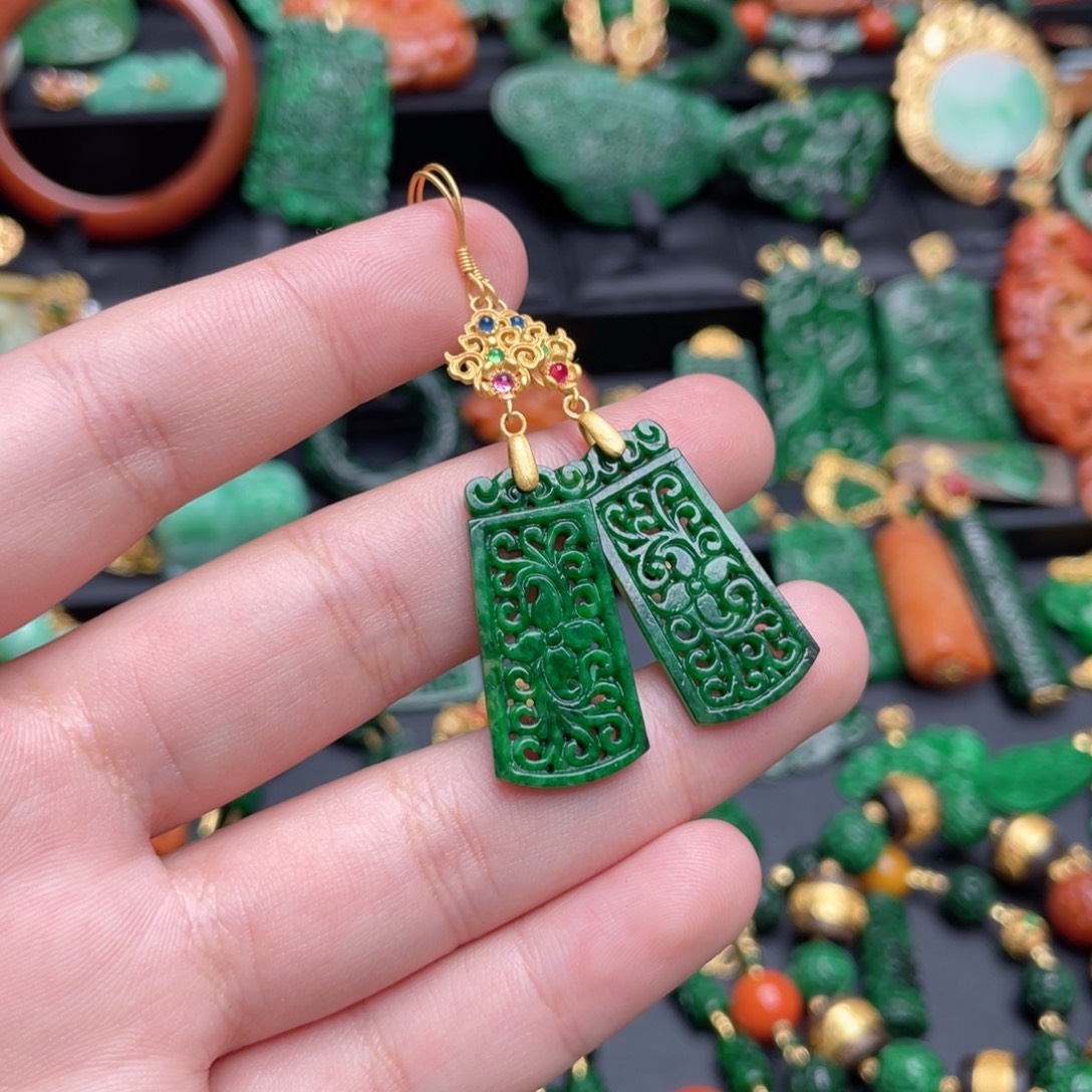 翡翠银S925镶嵌耳饰