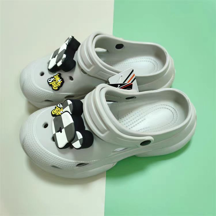 法式低帮松紧带包头圆头男女同款洞洞鞋一脚蹬欧美风