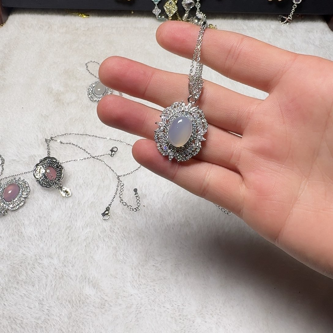 吊坠925银花岗岩豪镶项链