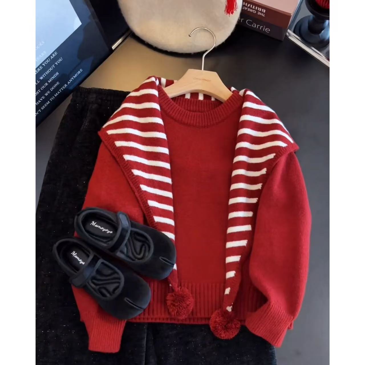 女童毛衣冬季新款洋气儿童红色披肩女孩新年喜庆秋冬针织上衣