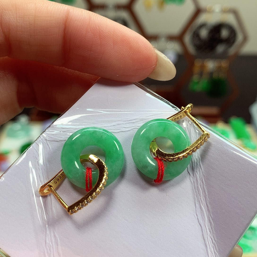 翡翠耳饰银S925镶嵌天然翡翠