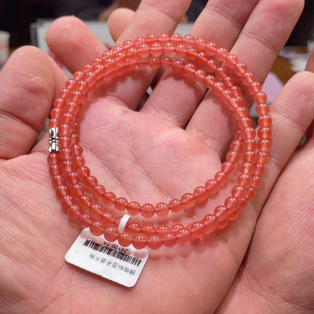 南红玛瑙多圈未镶嵌5mm➕小庄桃花粉108