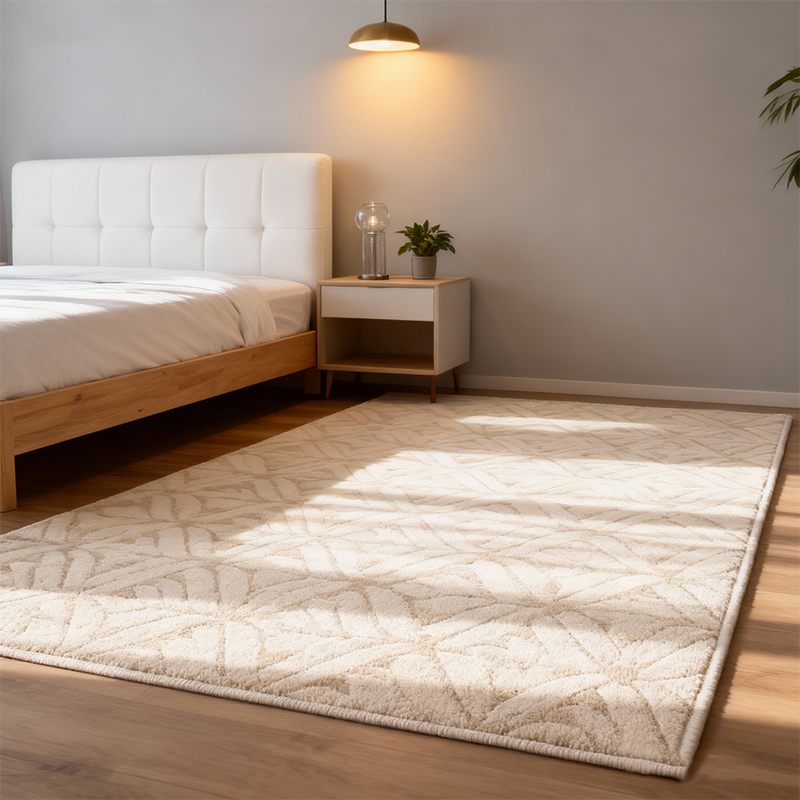 奶油色北欧简约风床边地毯客厅卧室地毯防滑耐脏免打理奶油系地毯