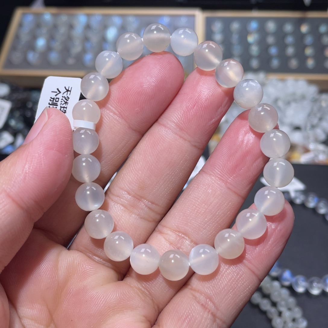 好***ʔ长石未镶嵌手链白月光手链8m