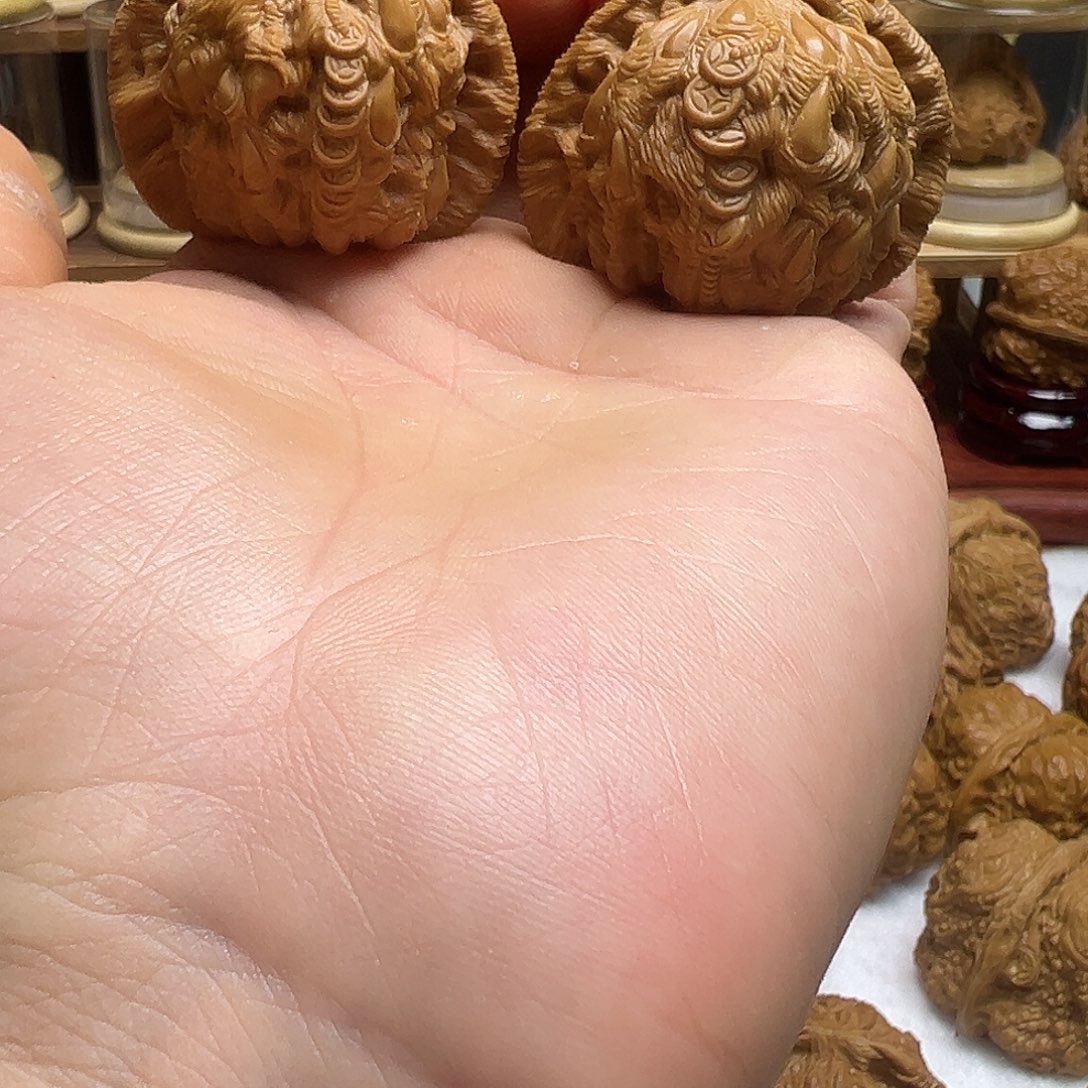 不***在核桃白狮子雕刻蜕变