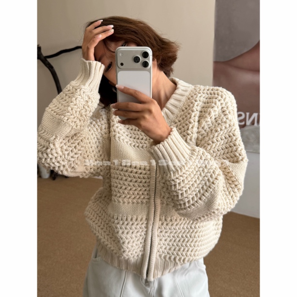 「Anan 菠萝蜜」 粗针拉链开衫毛衣女款 加厚针织衫上衣