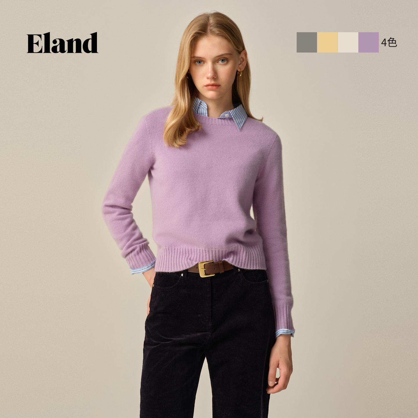 Eland衣恋毛衣女圆领纯色保暖舒适套头毛衣EEKWF4TB11