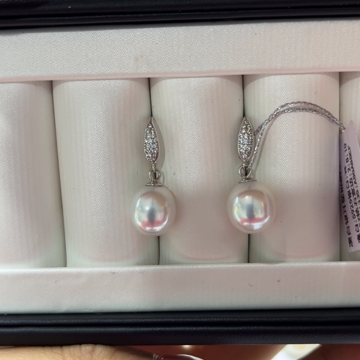 海水珍珠耳饰银S925镶嵌10-11mm