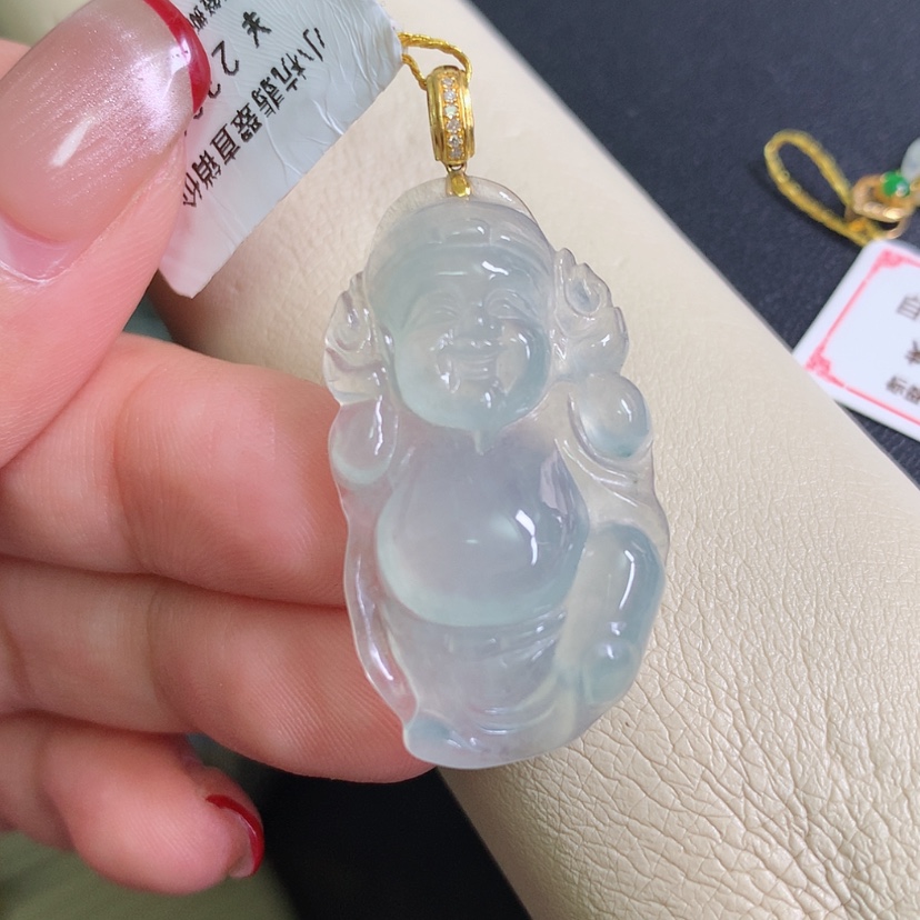 【闪购商品】翡翠颈饰18K金镶嵌财神