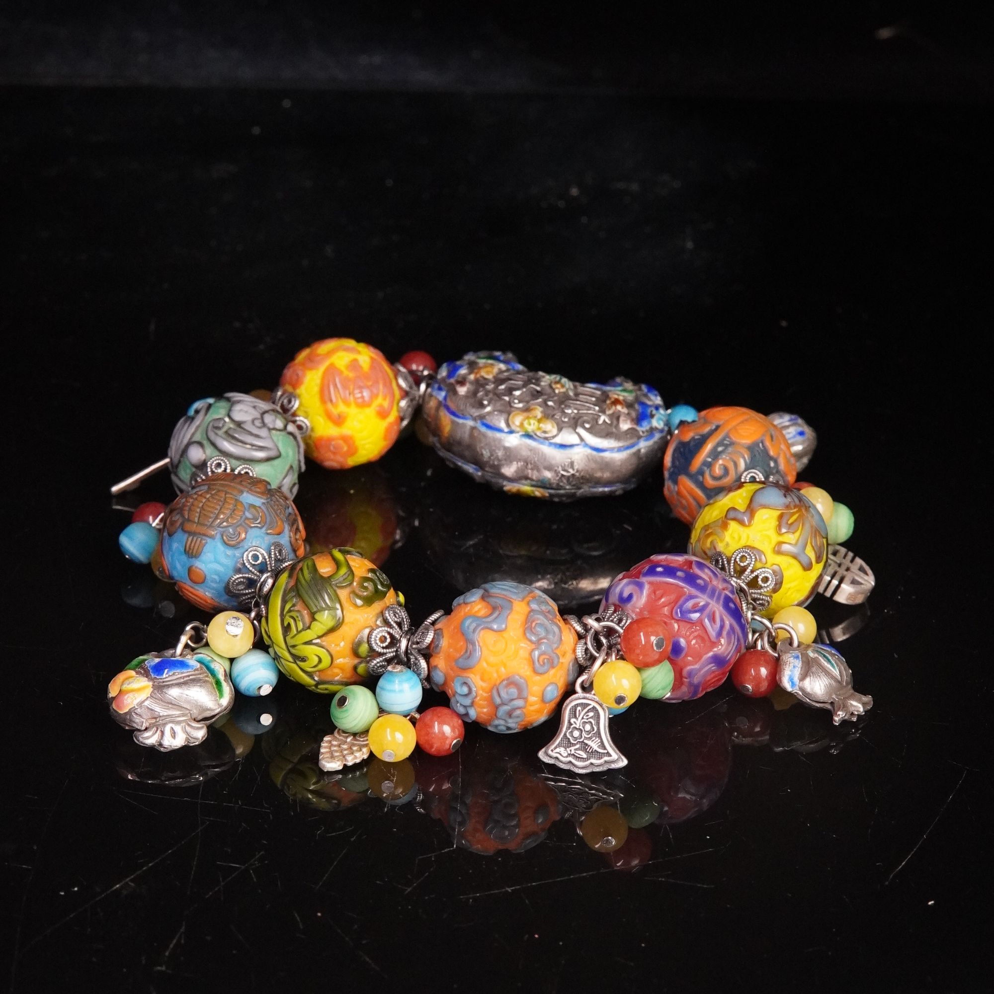 老琉璃雕刻暗八仙珠复古百搭20mm111804