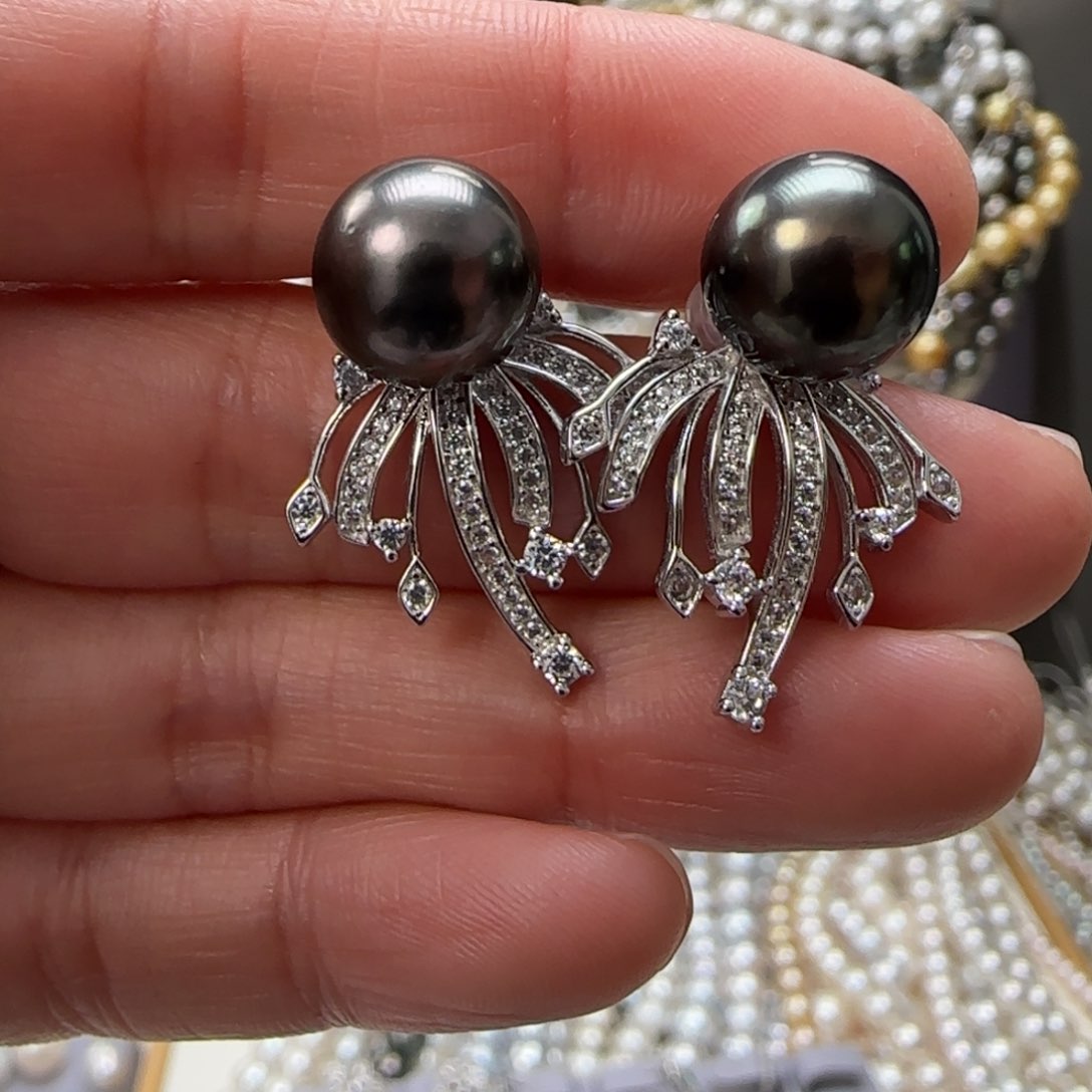 海水珍珠耳饰银S925镶嵌