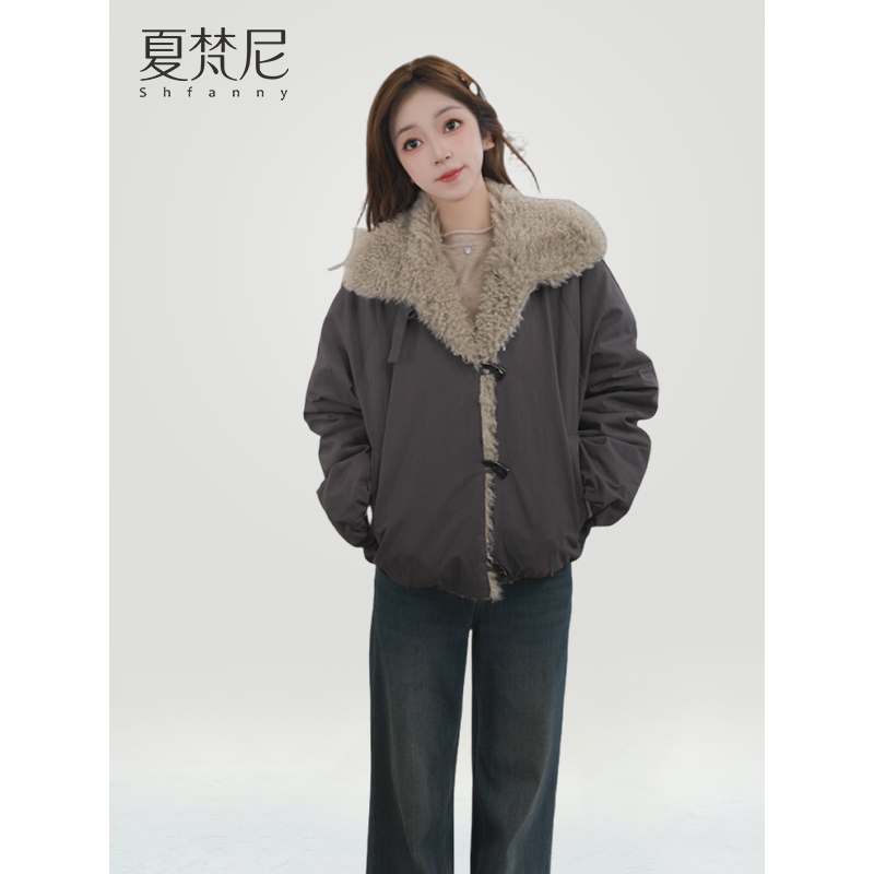 夏梵尼松露小塔2025年冬季新款时髦翻领牛角扣保暖羽绒服外套