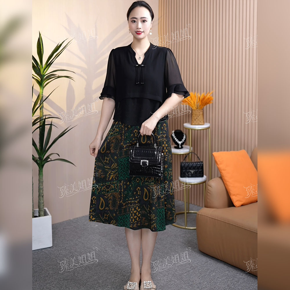 2025春夏季女装连衣裙碎花显瘦气质洋气高腰时尚百搭时尚妈妈装女