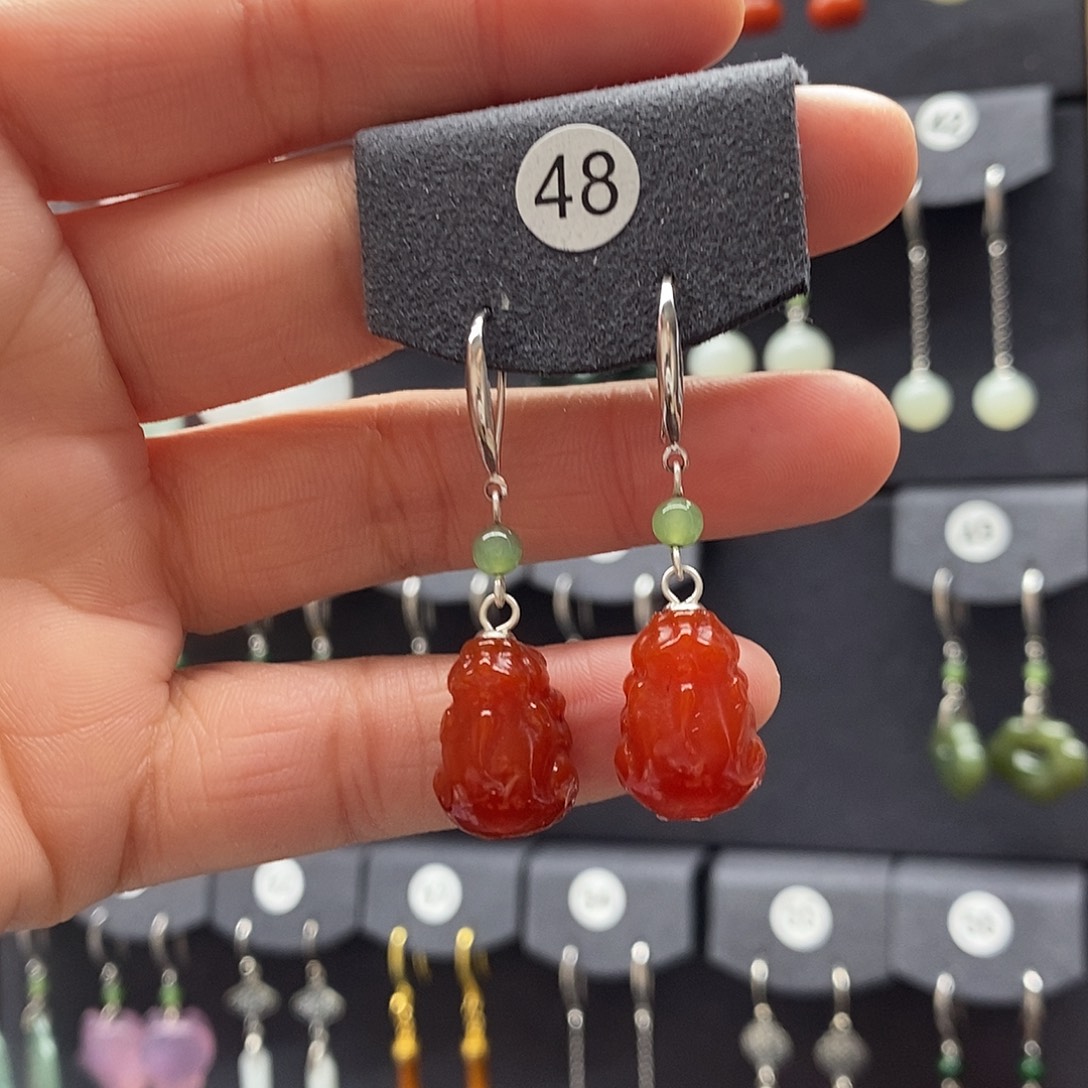 枫***）玛瑙/玉髓银S925镶嵌耳坠