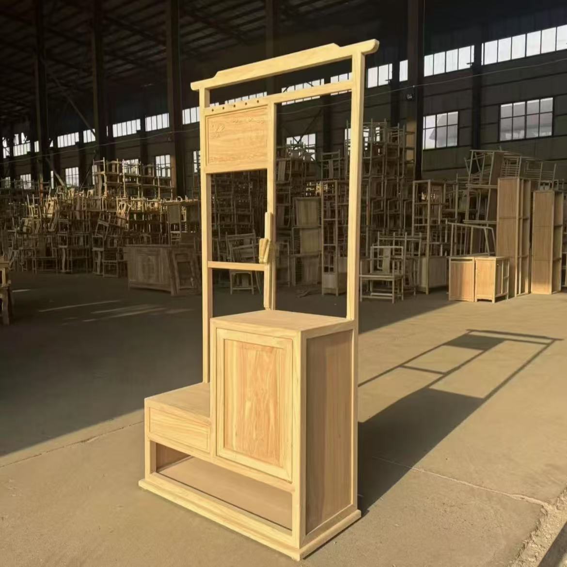 北方榆木全实木衣帽架落地新中式客厅家用简约隔断置物办公门厅