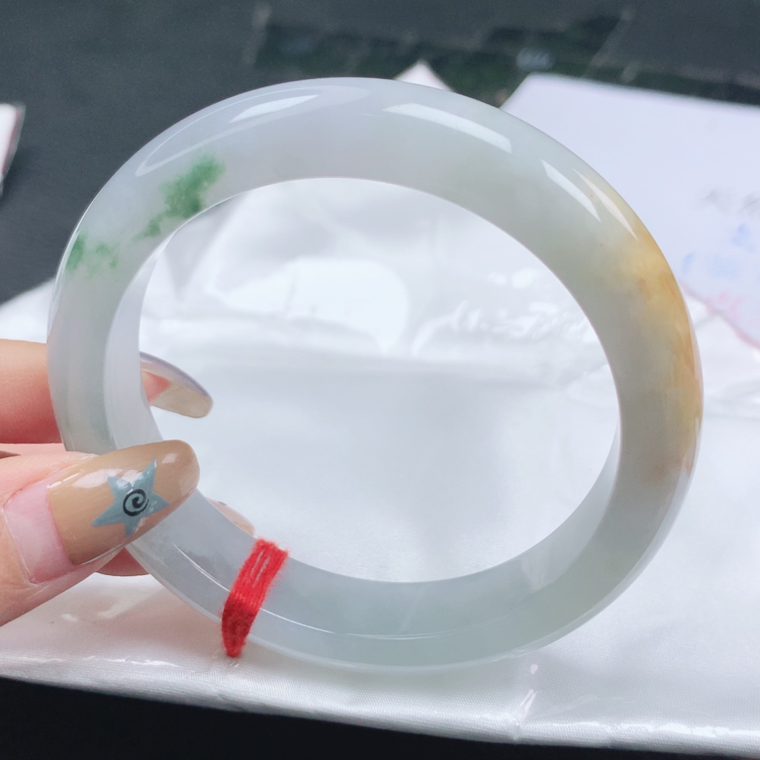 翡翠未镶嵌手镯翡翠59.1双彩黄加绿正圈