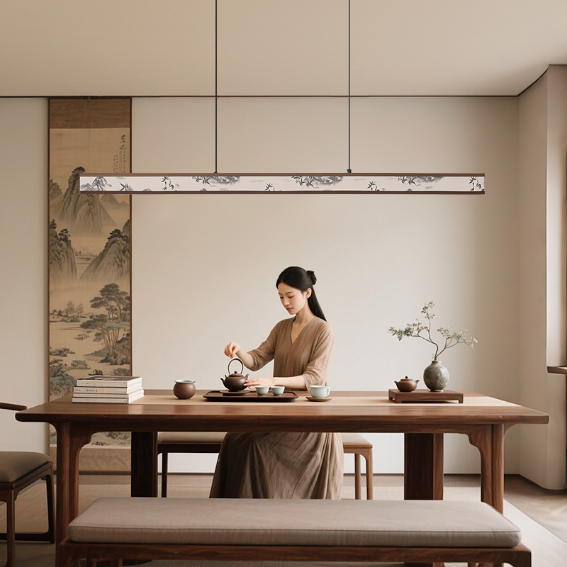宋氏美学吊灯长方形餐厅灯餐桌茶室灯具国风禅意艺术灯办公室灯