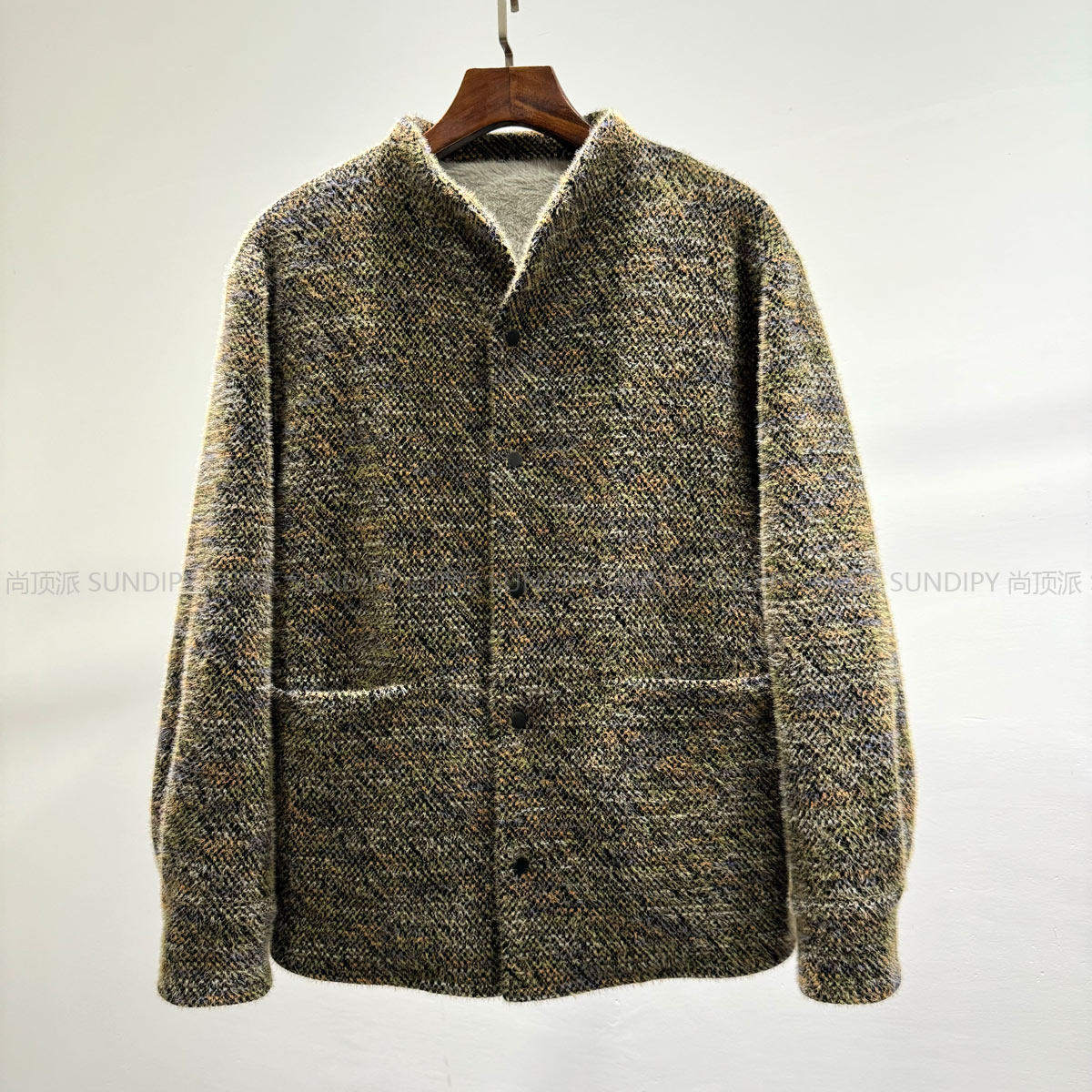 个性时尚休闲洋气混色座山雕立领加绒夹克潮INS男士冬季宽松外套