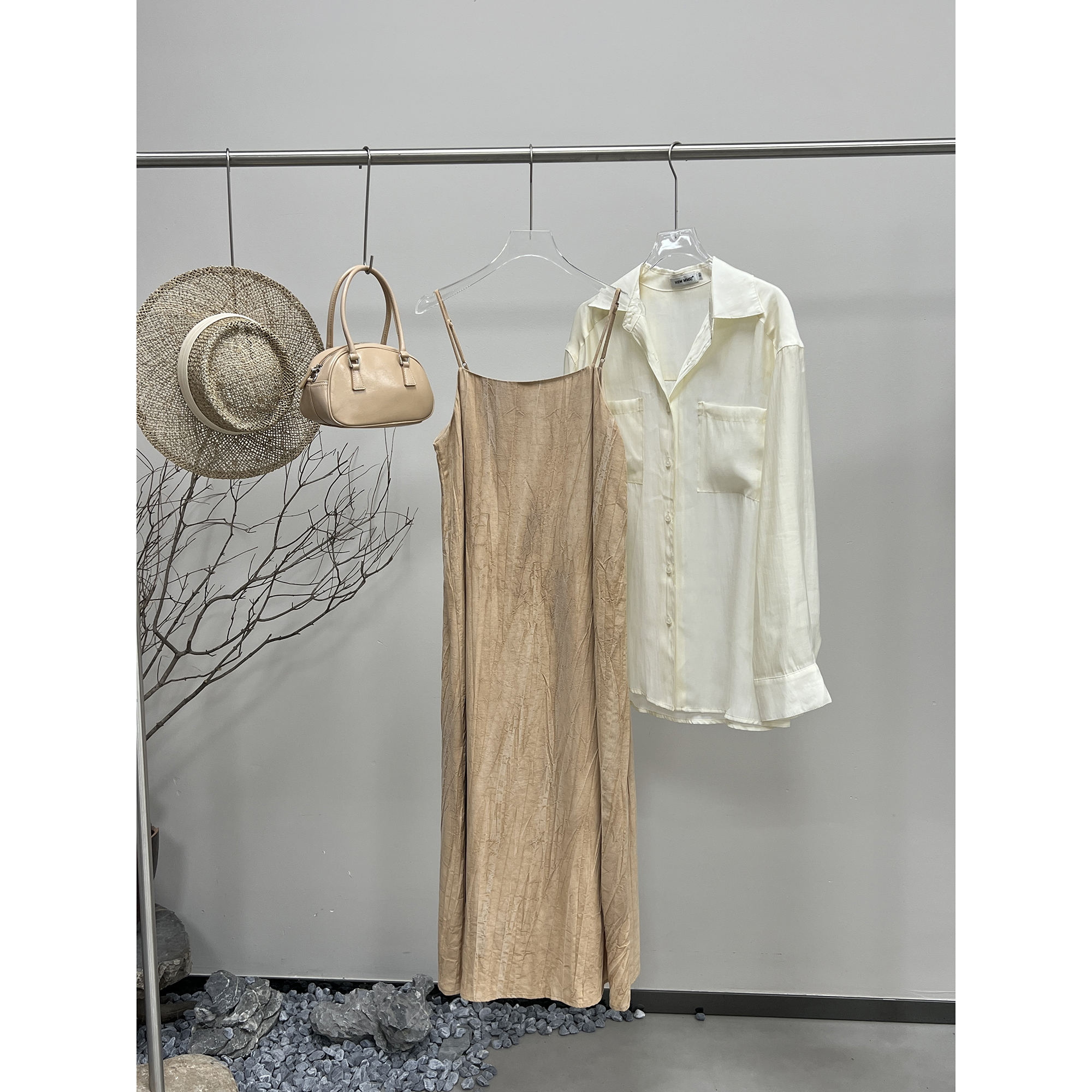 扎染压褶橘色吊带裙56505（清）