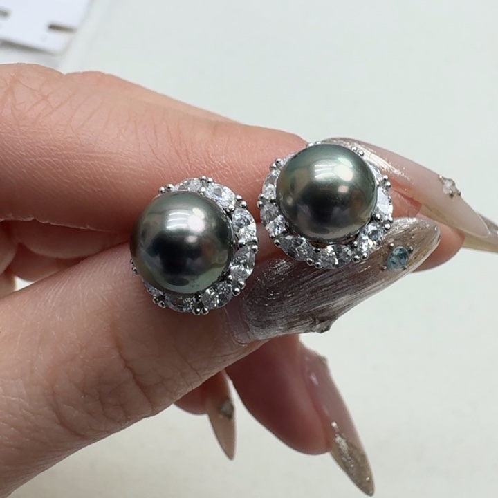 海水珍珠耳饰银S925镶嵌