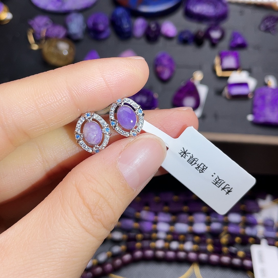 苏纪石（舒俱来）耳钉银S925镶嵌