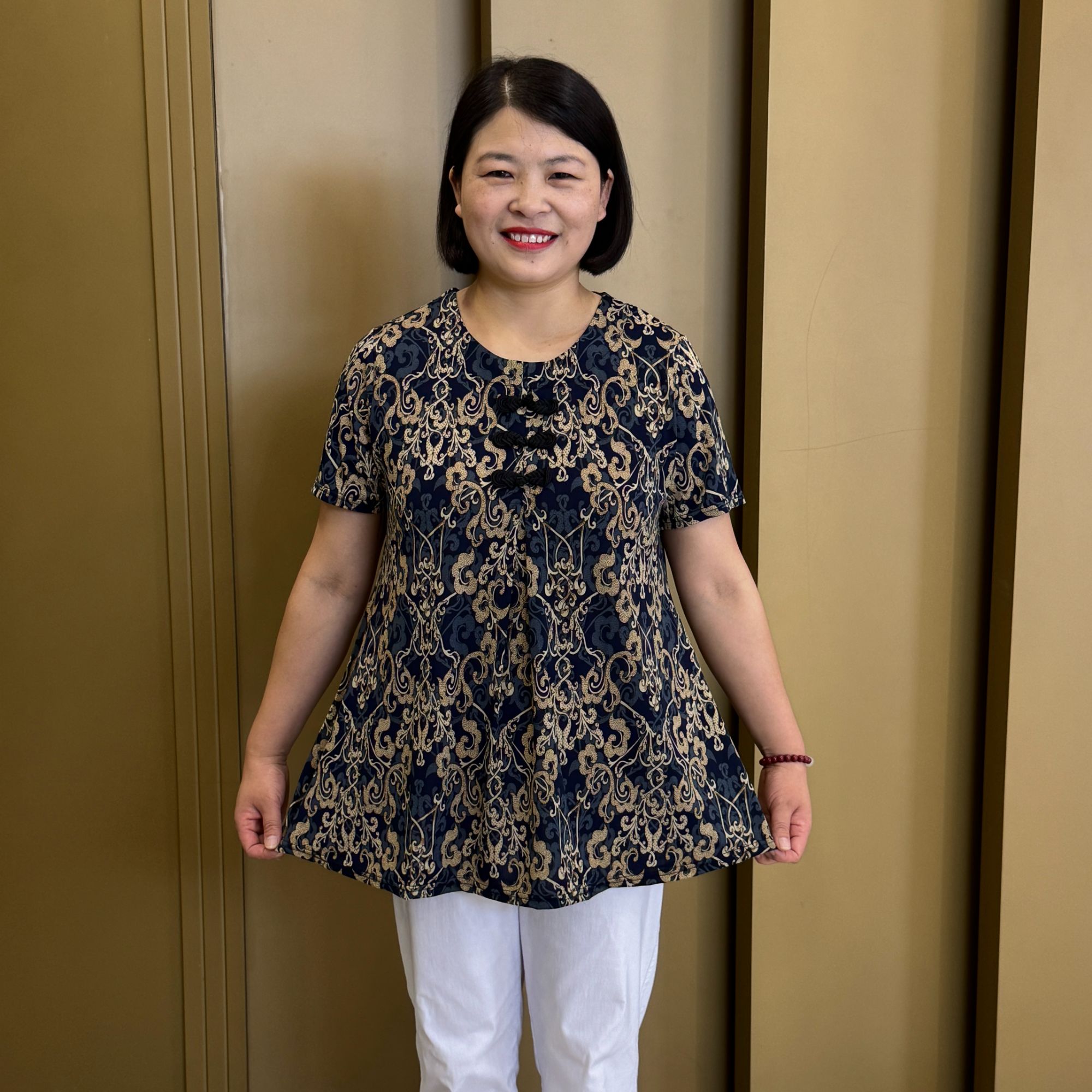 加大加肥妈妈装夏季新款宽松显瘦百搭新中式盘口短袖上衣