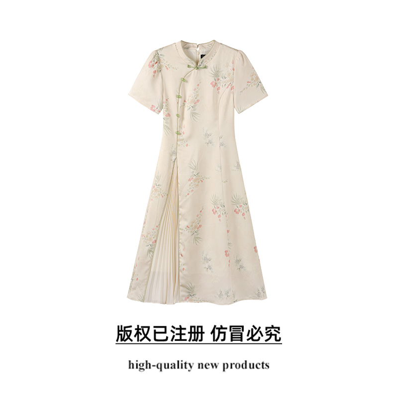 奢姿大码女装2025夏季减龄碎花拼接旗袍连衣裙胖妹妹立领时尚裙子