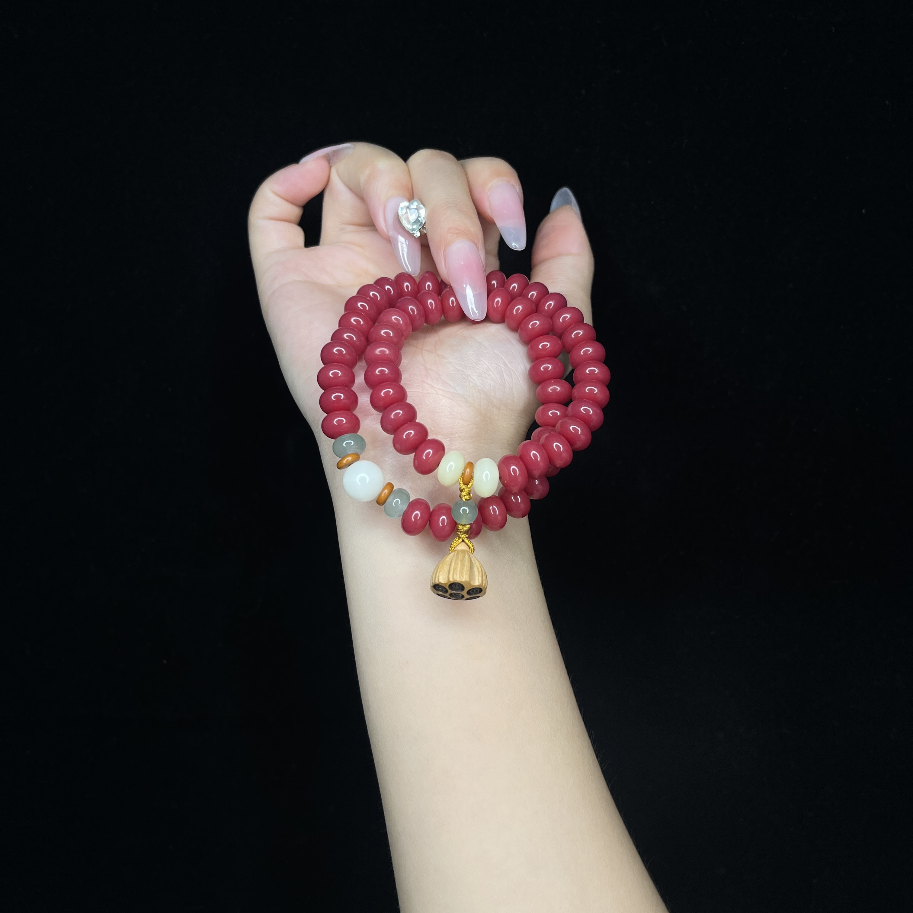 原创手作 嫣紫红双圈菩提6*9mm 菩提手串