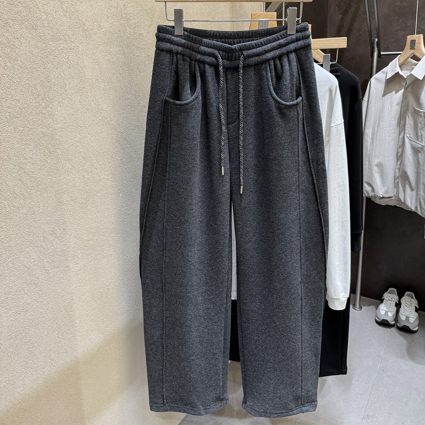 天丝+绵羊毛！ji致舒适！弯刀阔腿裤 加绒厚实立裁男士休闲裤637