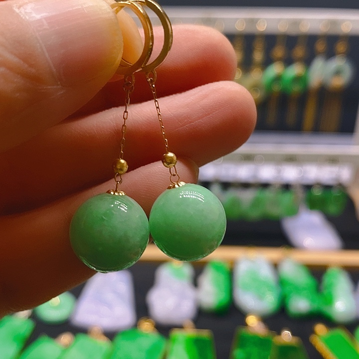 翡翠18K金镶嵌耳饰耳坠