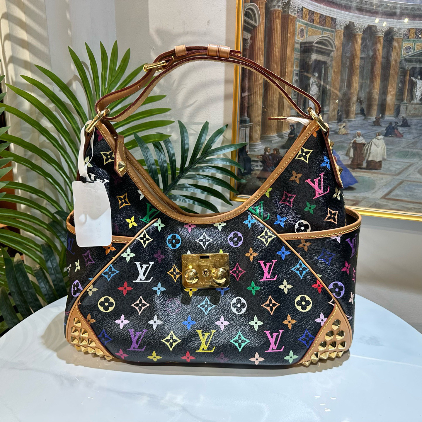 95新 LouisVuitton/路易威登 多宝二奢/28472/铆钉黑三彩无皮扣10