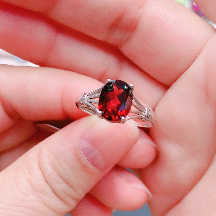 石榴石戒指银S925镶嵌